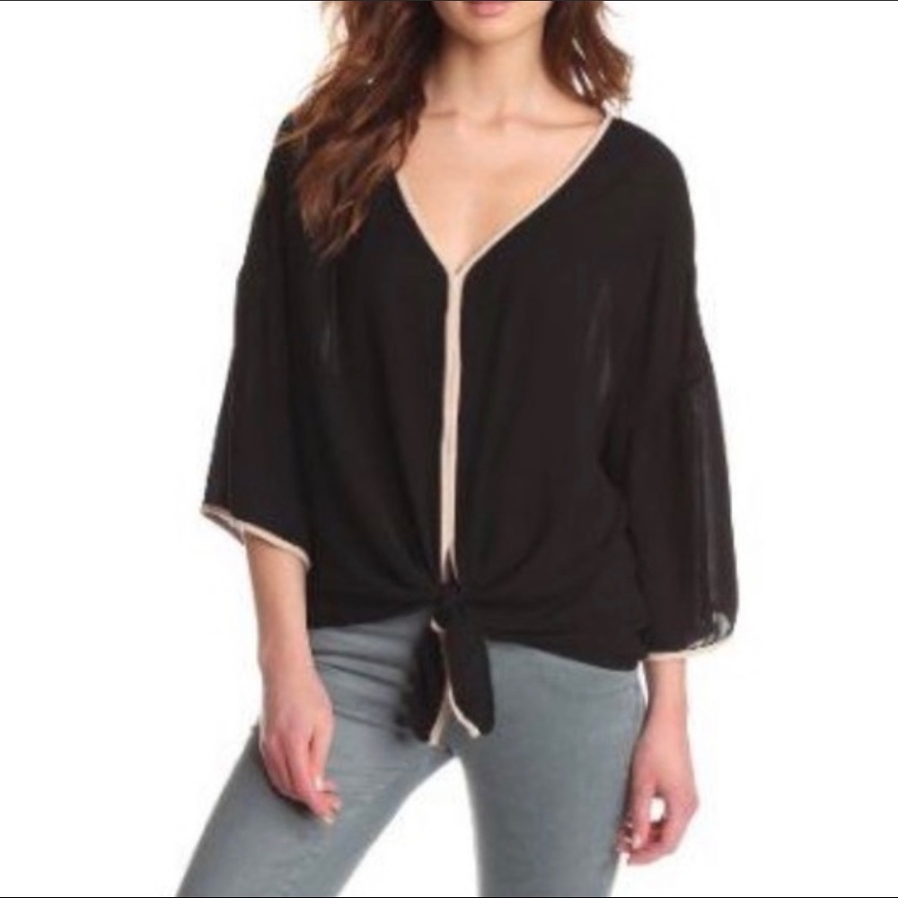 ELLA MOSS Black & Tan Tie Front Top Size S